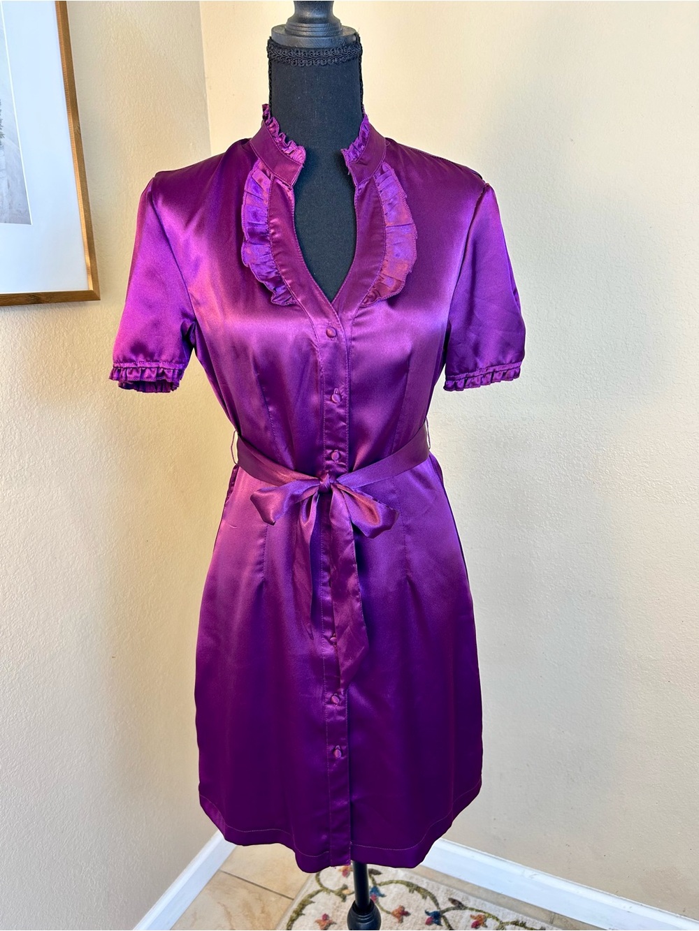 NWT Vintage 1990s GUESS Purple Satin Ruffle Dress | Y2K Party Dress | Size Med